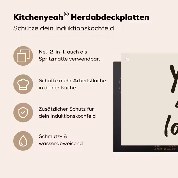 Minimalistisch - Beige - Love Inductie beschemer met haakjes klein -ky-usp-de
