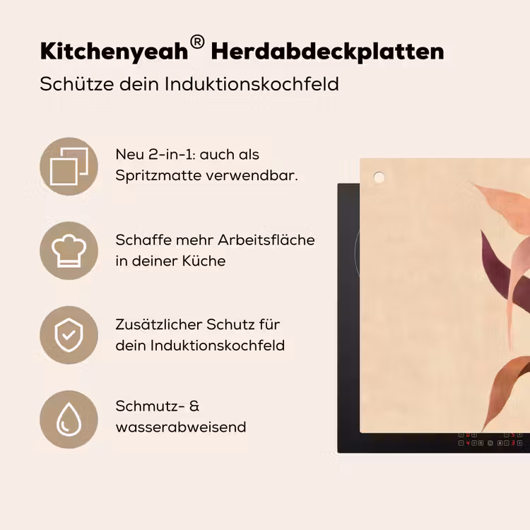 Minimalistisch - Bloem - Bladeren - Beige Inductie beschemer met haakjes klein -ky-usp-de
