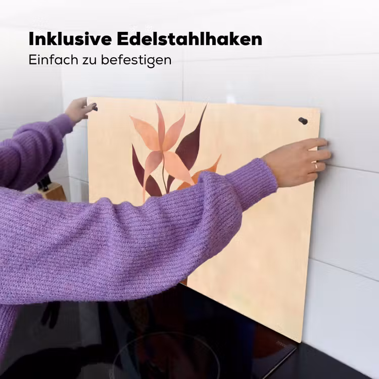 Minimalistisch - Bloem - Bladeren - Beige Inductie beschemer met haakjes klein -ky-ophangen-de