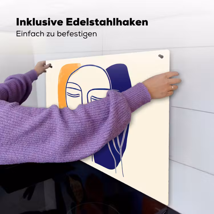 Minimalistisch - Gezicht - Hand - Oranje - Blauw Inductie beschemer met haakjes middel -ky-ophangen-de