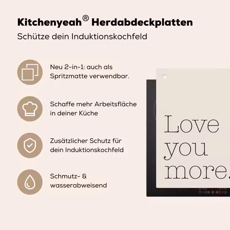 Minimalistisch - Love - Beige Inductie beschemer met haakjes klein -ky-usp-de