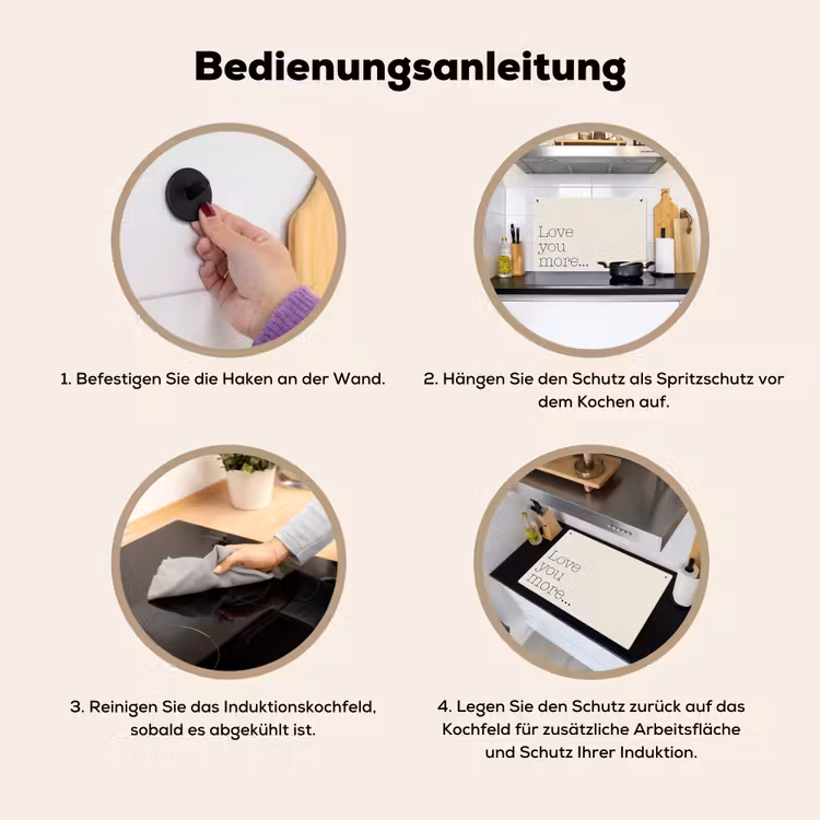 Minimalistisch - Love - Beige Inductie beschemer met haakjes klein -ky-gebruik-de