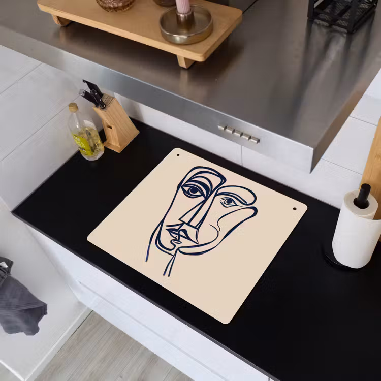 Minimalistisch - Lijnillustratie - Beige - Donkerblauw Inductie beschemer met haakjes middel -sfeer1