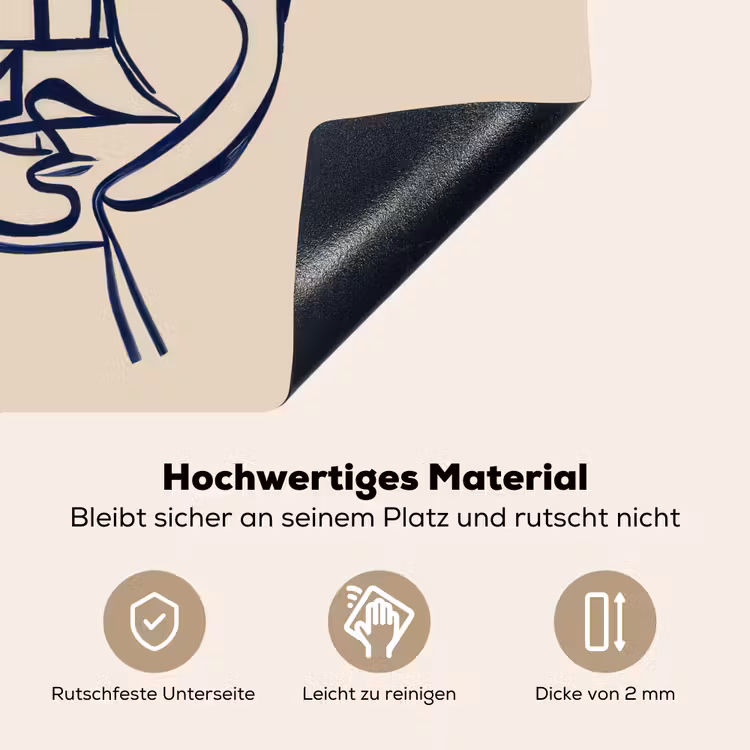 Minimalistisch - Lijnillustratie - Beige - Donkerblauw Inductie beschemer met haakjes middel -ky-onderkant-de
