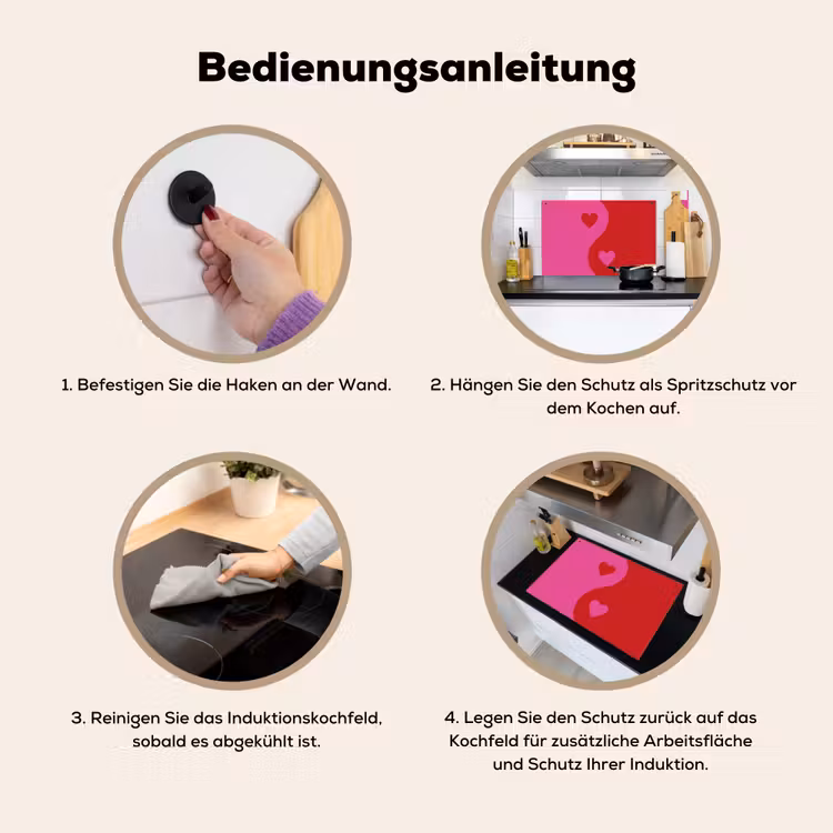 Minimalistisch - Rood - Roze - Hartjes Inductie beschemer met haakjes klein -ky-gebruik-de