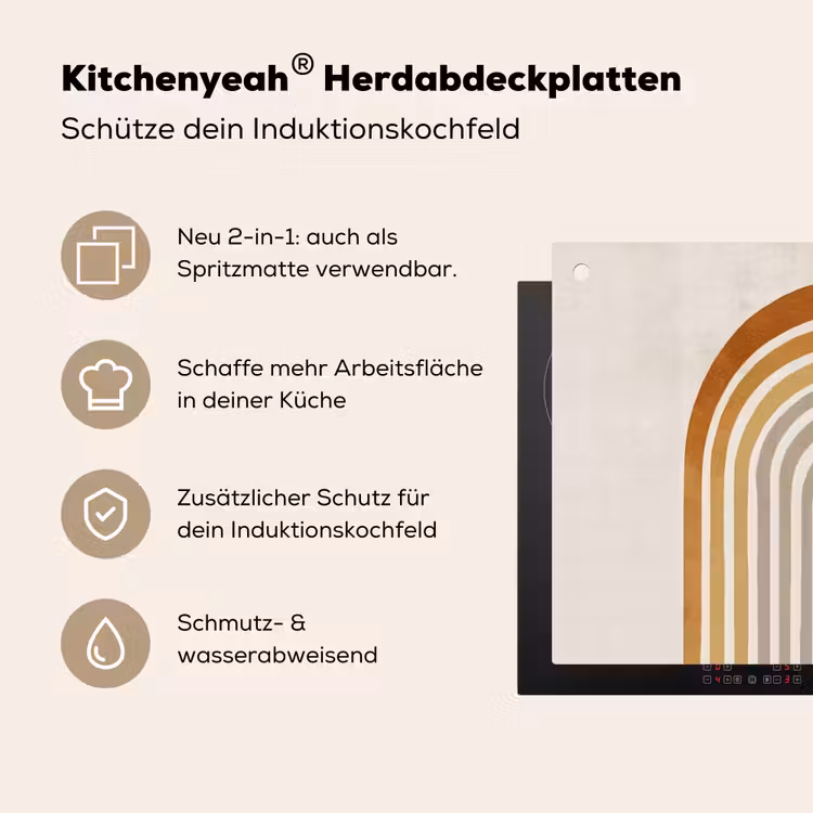 Minimalistisch - Boog - Lijnen - Beige Inductie beschemer met haakjes klein -ky-usp-de