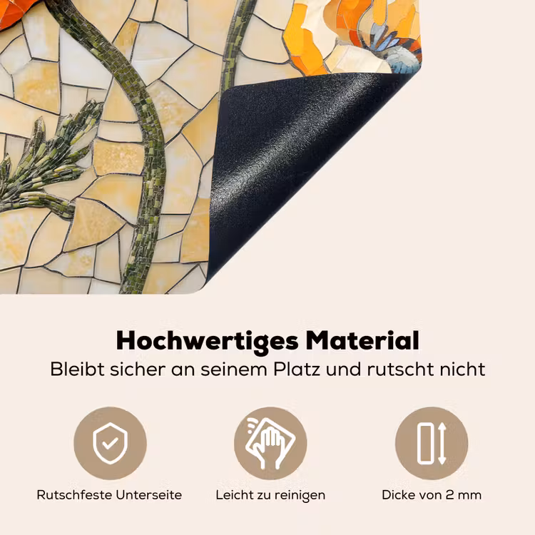 Klaprozen - Oranje - Mozaïek - Bladeren Inductie beschemer met haakjes klein -ky-onderkant-de