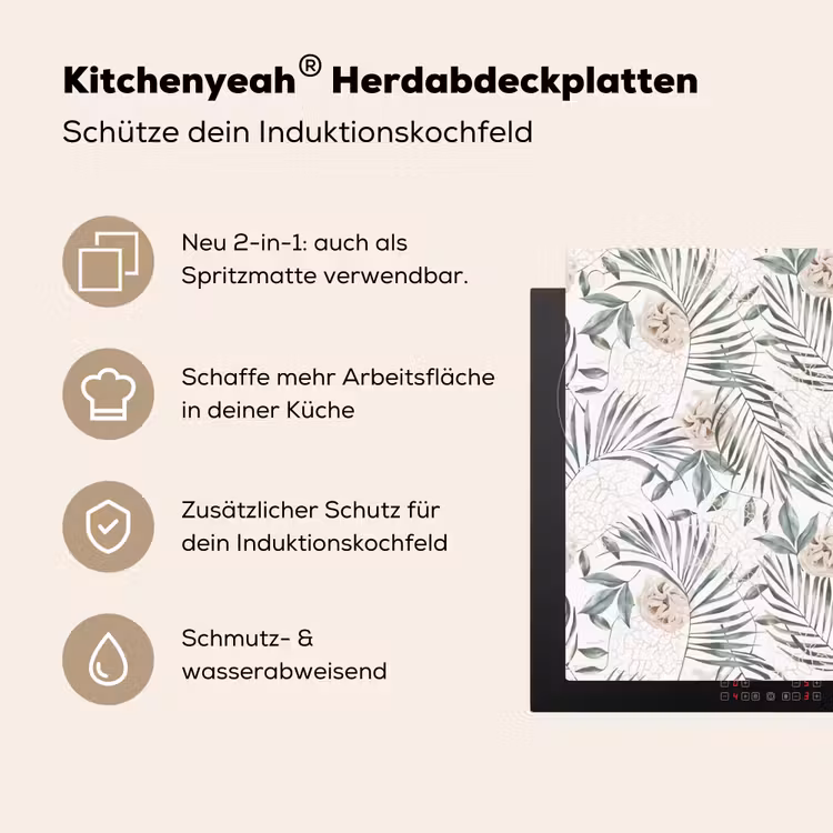 Monstera - Palmblad - Jungle - Tropisch Inductie beschemer met haakjes klein -ky-usp-de