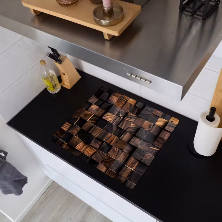 Mozaïek van Houttexturen Inductie beschemer met haakjes middel -sfeer1