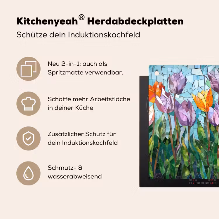 Mozaïek - Veld - Tulpen - Kleurrijk Inductie beschemer met haakjes klein -ky-usp-de