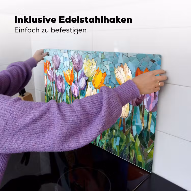Mozaïek - Veld - Tulpen - Kleurrijk Inductie beschemer met haakjes klein -ky-ophangen-de