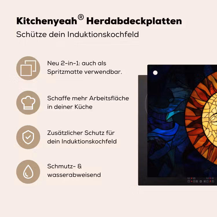 Mozaïek - Glas - Maan - Donkerblauw Inductie beschemer met haakjes klein -ky-usp-de