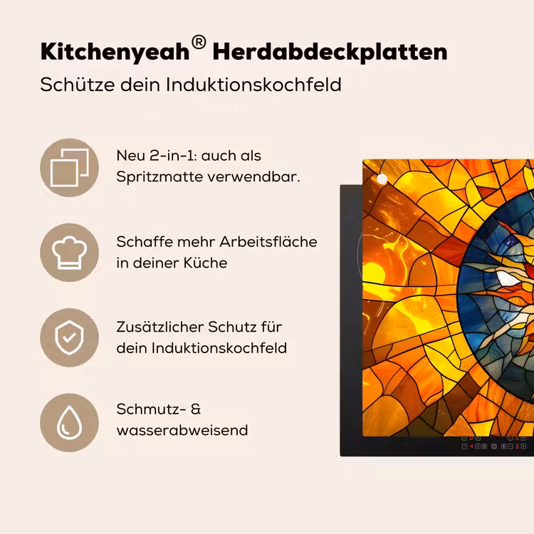 Mozaïek - Zon - Geel - Cirkel Inductie beschemer met haakjes klein -ky-usp-de