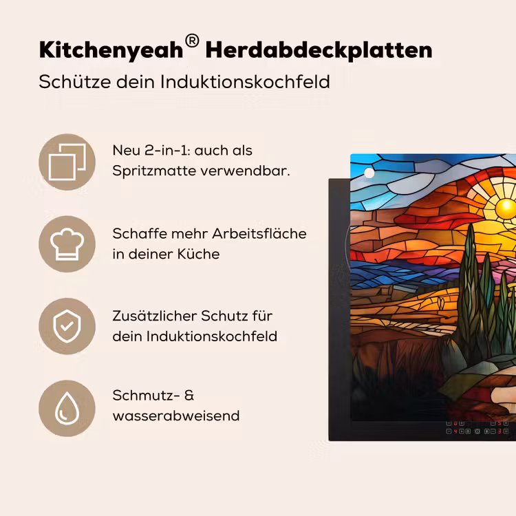 Mozaïek - Zon - Landschap - Dorp Inductie beschemer met haakjes klein -ky-usp-de