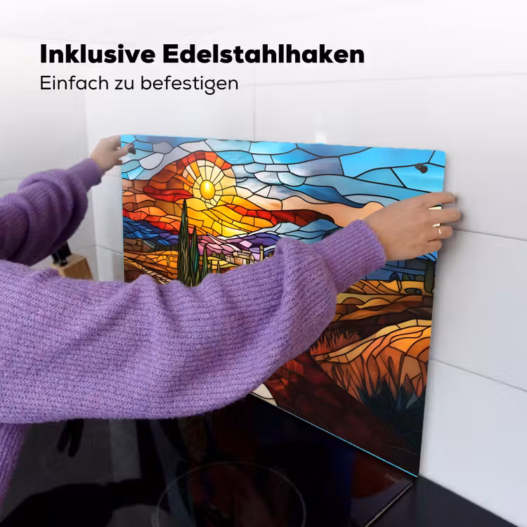 Mozaïek - Zon - Landschap - Dorp Inductie beschemer met haakjes klein -ky-ophangen-de