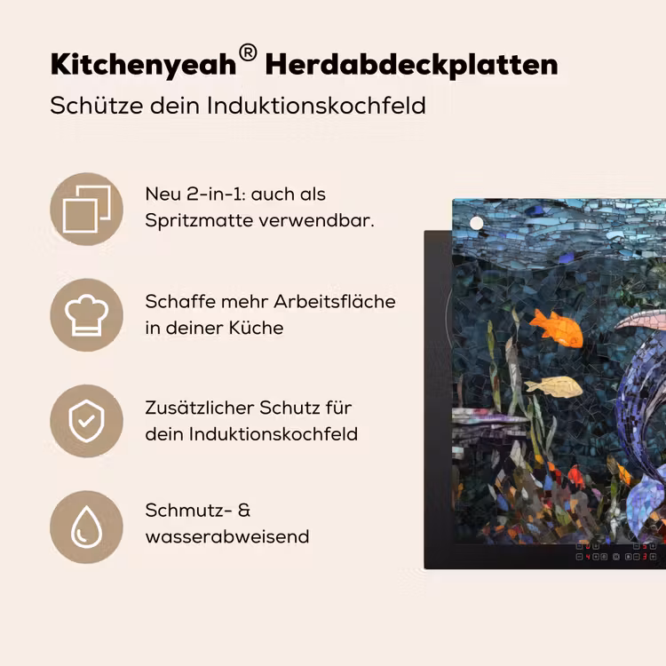 Mozaïek - Walvis - Koraal - Water Inductie beschemer met haakjes klein -ky-usp-de