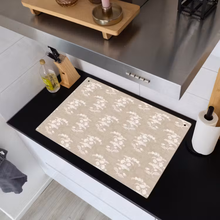 Motief - Beige - Linnen Inductie beschemer met haakjes klein 777 -sfeer1