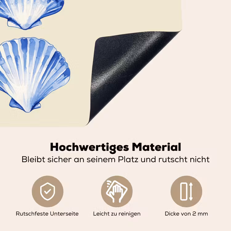 Schelpen - Blauw - Beige Inductie beschemer met haakjes middel -ky-onderkant-de