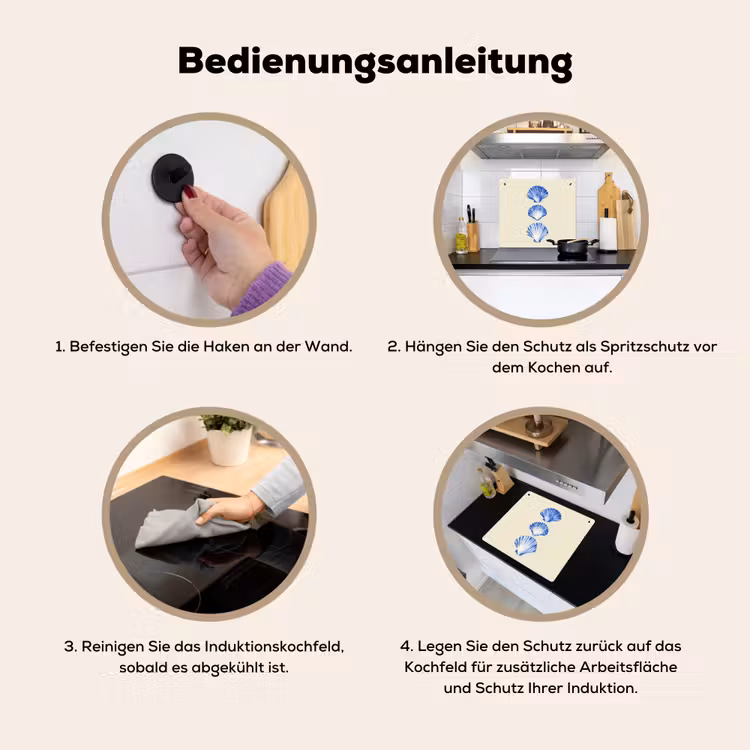 Schelpen - Blauw - Beige Inductie beschemer met haakjes middel -ky-gebruik-de