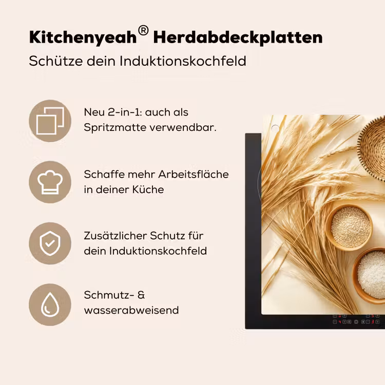 Granen - Hout - Kom - Beige Inductie beschemer met haakjes klein -ky-usp-de