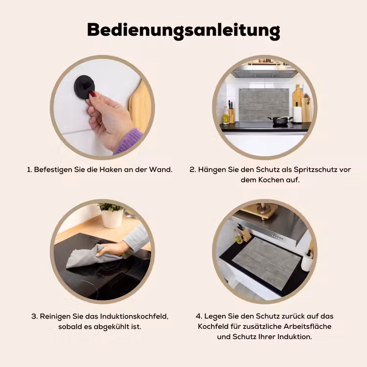 Patroon - Beton - Grijs Inductie beschemer met haakjes klein 777 -ky-gebruik-de