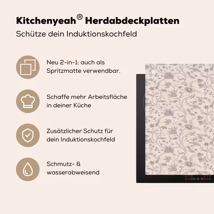 Patroon - Bloemen - Paars Inductie beschemer met haakjes klein 777 -ky-usp-de