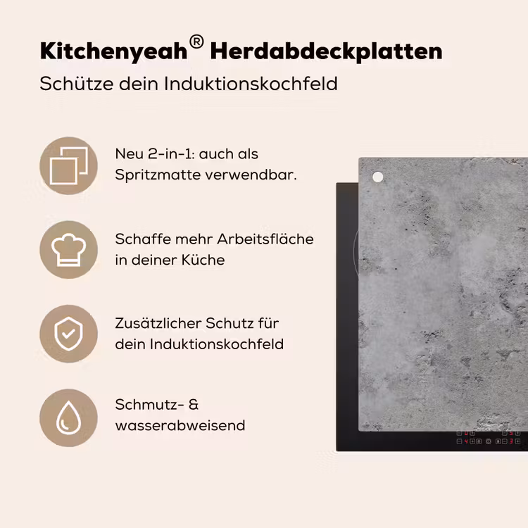 Patroon - Grijs - Oud - Beton Inductie beschemer met haakjes klein 777 -ky-usp-de
