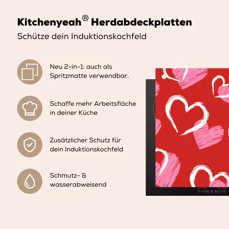 Patroon - Hartjes - Roze - Valentijn Inductie beschemer met haakjes klein -ky-usp-de