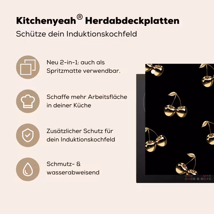 Patroon - Kersen - Goud - Chrome Inductie beschemer met haakjes klein -ky-usp-de