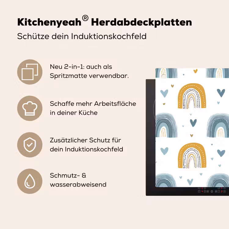 Patroon - Regenboog - Hartjes Inductie beschemer met haakjes klein -ky-usp-de