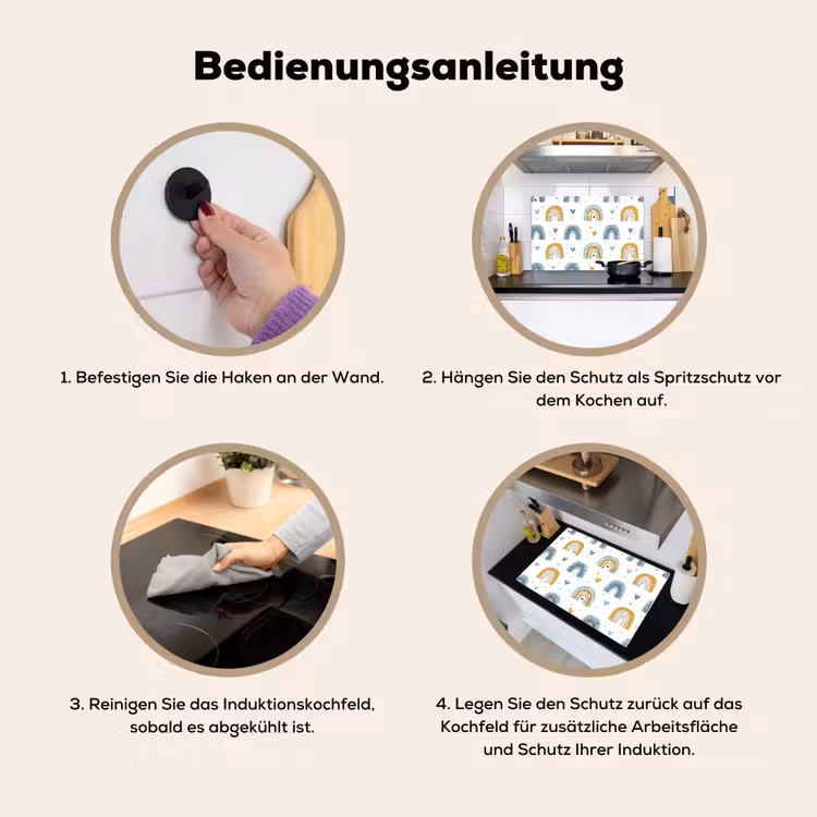 Patroon - Regenboog - Hartjes Inductie beschemer met haakjes klein -ky-gebruik-de