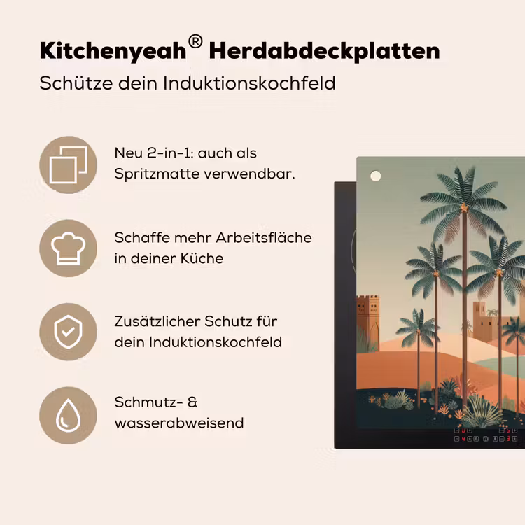 Nachtlandschap - Kamelen - Sterren - zandduinden Inductie beschemer met haakjes middel -ky-usp-de