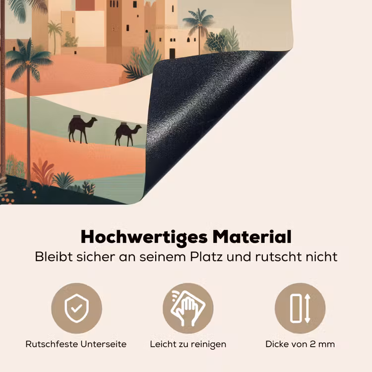 Nachtlandschap - Kamelen - Sterren - zandduinden Inductie beschemer met haakjes middel -ky-onderkant-de