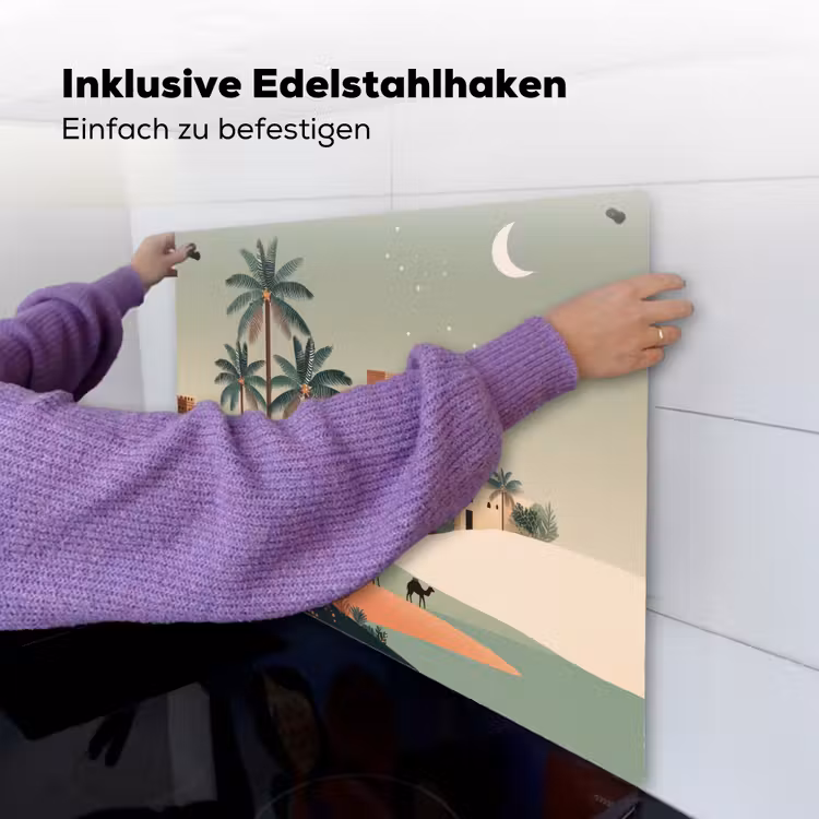 Nachtlandschap - Kamelen - Sterren - zandduinden Inductie beschemer met haakjes middel -ky-ophangen-de
