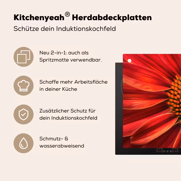 Close up - Bloem- Rood Inductie beschemer met haakjes klein -ky-usp-de