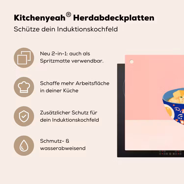 Noodles - Kom - Blauw - Illustratie Inductie beschemer met haakjes klein -ky-usp-de