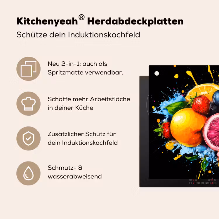 Fruit - Graffiti - Kleurrijk - Sinaasappel - Aardbei - Abstract Inductie beschemer met haakjes klein -ky-usp-de