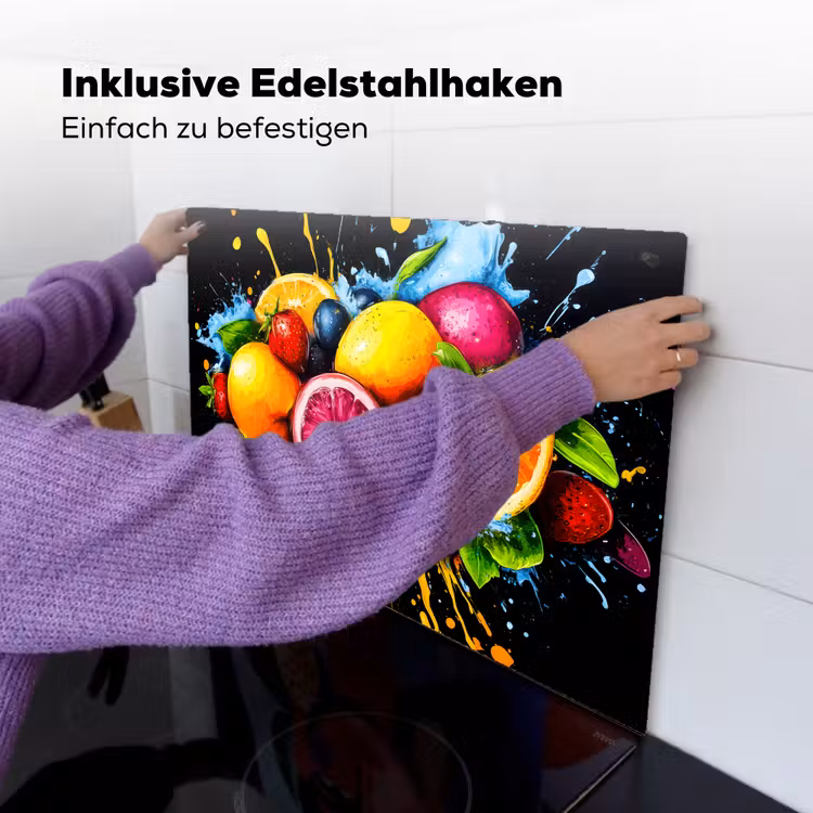 Fruit - Graffiti - Kleurrijk - Sinaasappel - Aardbei - Abstract Inductie beschemer met haakjes klein -ky-ophangen-de