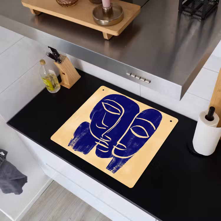 Okergeel - Blauw - Eenvoudige lijnen Inductie beschemer met haakjes middel -sfeer1