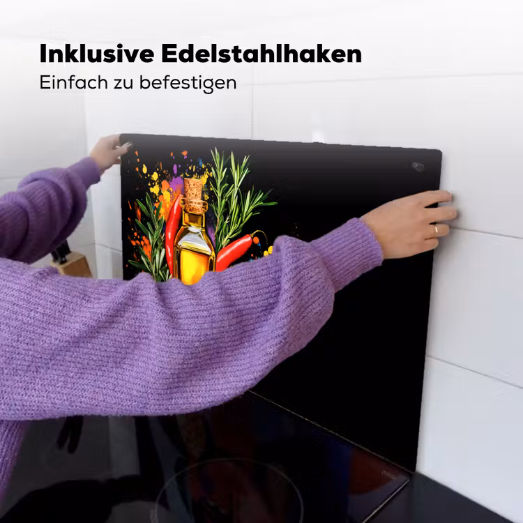 Olijfolie - Graffiti - Peper - Olijven - Modern Inductie beschemer met haakjes klein -ky-ophangen-de