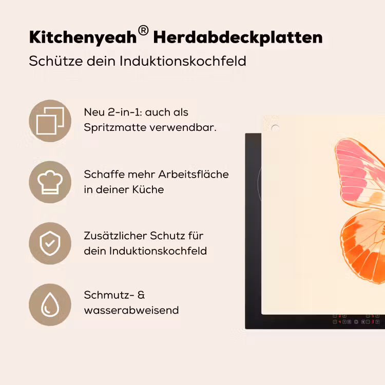 Oranje - Vlinder - Minimalistisch Inductie beschemer met haakjes klein -ky-usp-de