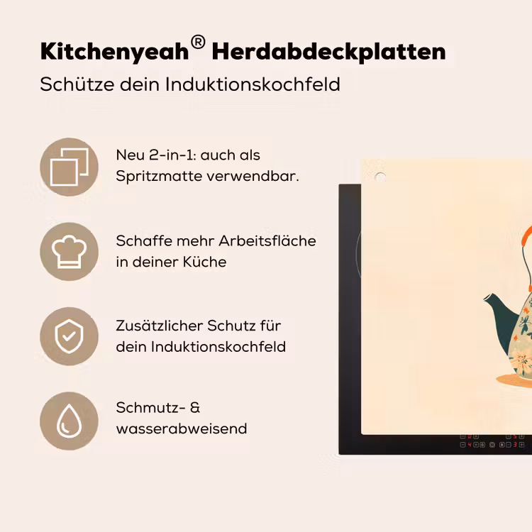 Oranje - Theepot - Bloemen - Bladeren Inductie beschemer met haakjes klein -ky-usp-de