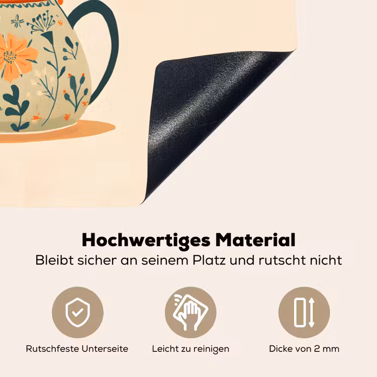 Oranje - Theepot - Bloemen - Bladeren Inductie beschemer met haakjes klein -ky-onderkant-de
