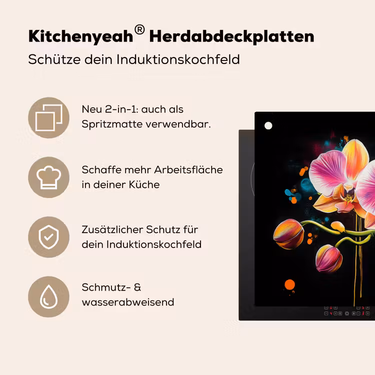 Orchidee - Graffiti - Kleurrijk - Bloemen - Abstract Inductie beschemer met haakjes klein -ky-usp-de