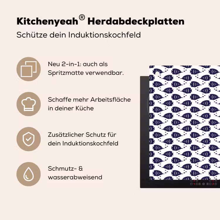 Oceaan - Vis - Blauw - Wit Inductie beschemer met haakjes klein 777 -ky-usp-de