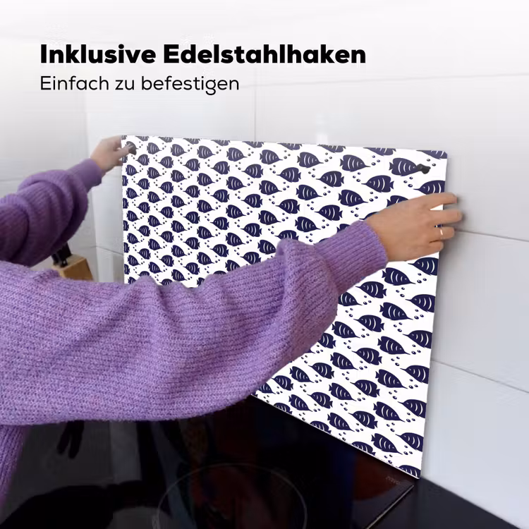 Oceaan - Vis - Blauw - Wit Inductie beschemer met haakjes klein 777 -ky-ophangen-de