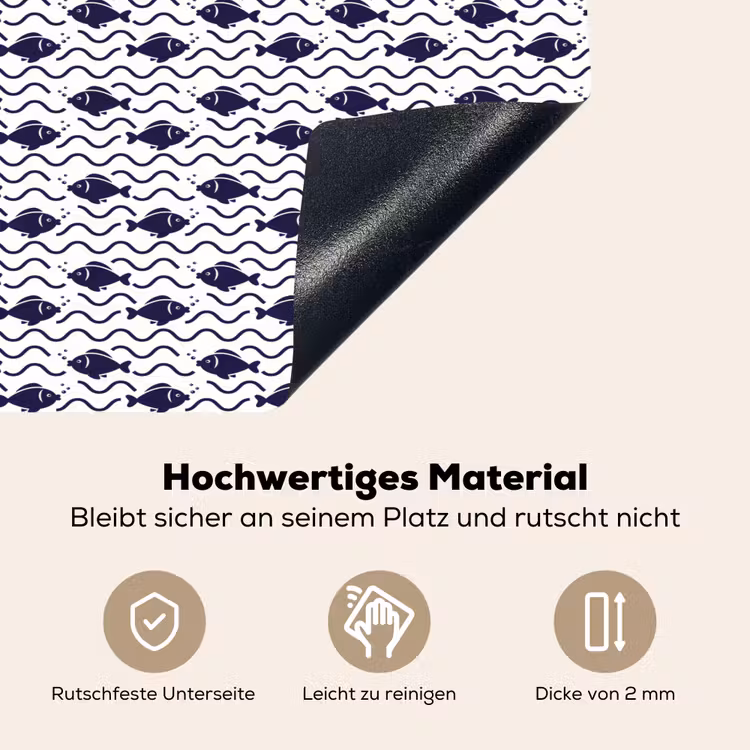 Oceaan - Visachtig - Blauw - Wit Inductie beschemer met haakjes klein 777 -ky-onderkant-de