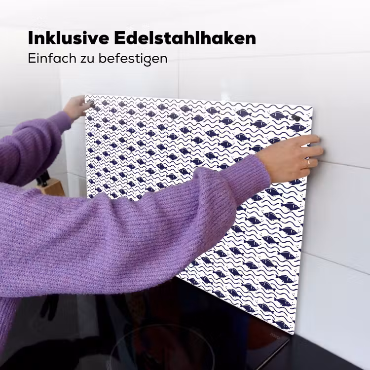 Oceaan - Visachtig - Blauw - Wit Inductie beschemer met haakjes klein 777 -ky-ophangen-de