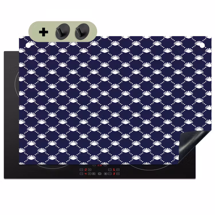 Oceaan - Schelp - Blauw - Wit Inductie beschemer met haakjes klein 777 -3d
