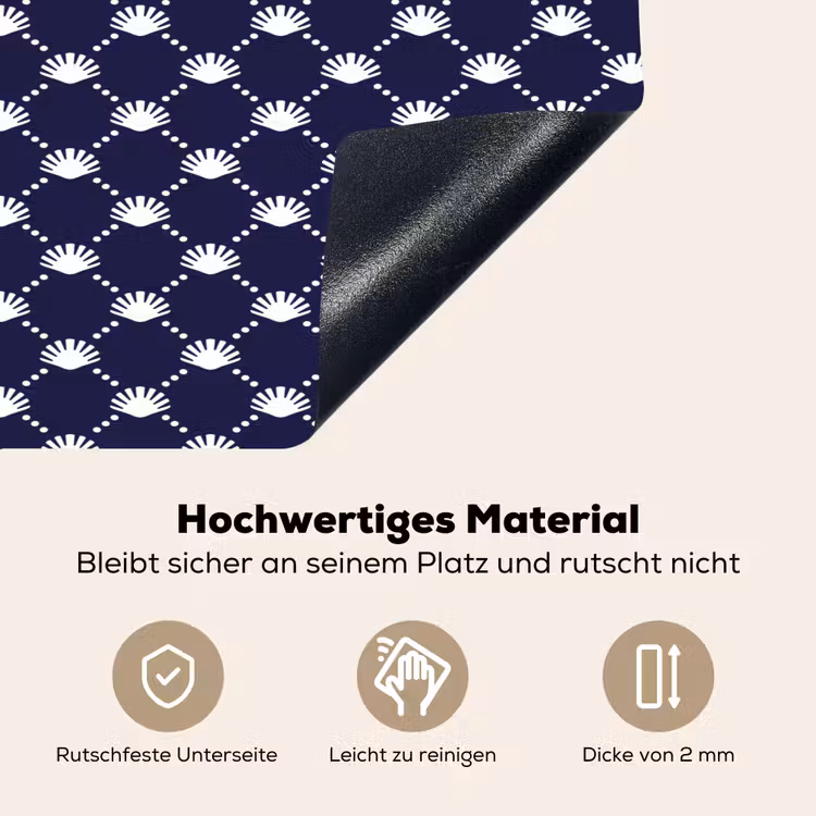 Oceaan - Schelp - Blauw - Wit Inductie beschemer met haakjes klein 777 -ky-onderkant-de